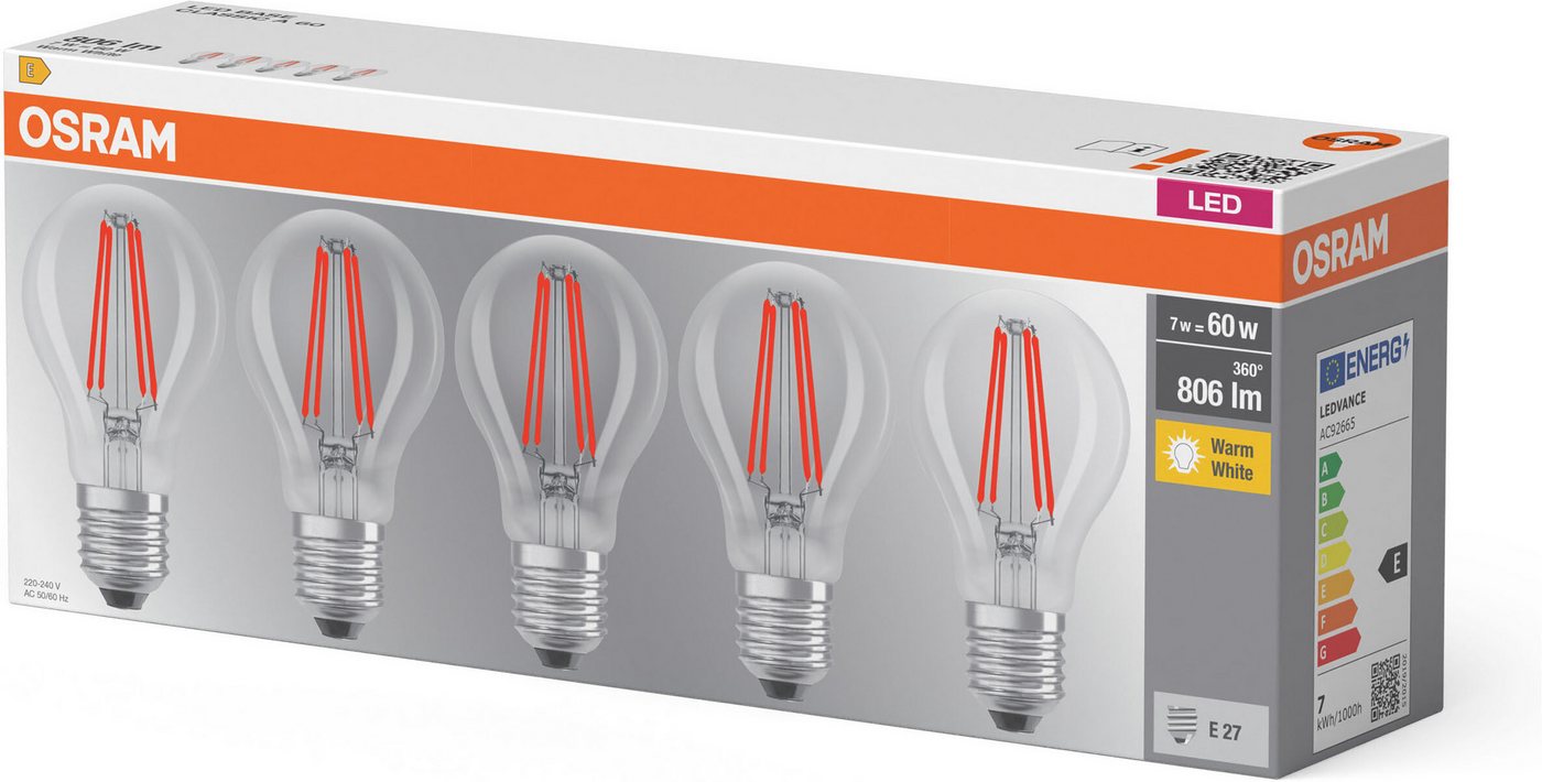 Osram LED-Leuchtmittel LED-Lampe Classic, E27, 5 St., Warmweiß – Bild 3 von 3