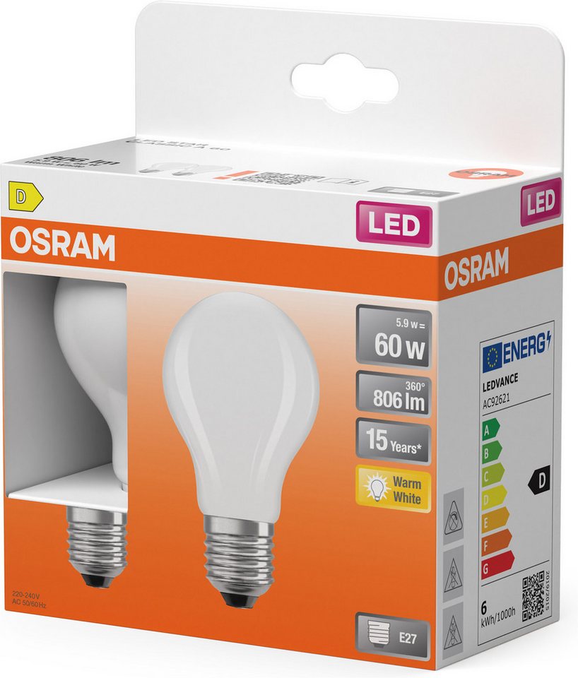 Osram LED-Leuchtmittel LED-Lampe Star Kolbenform A60, E27, 2 St., Warmweiß – Bild 3 von 4