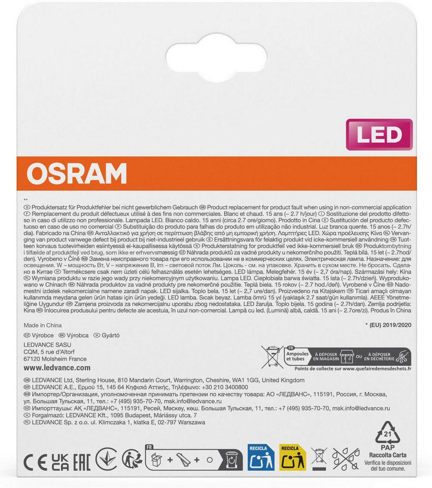 Osram LED-Leuchtmittel LED-Lampe Star Kolbenform A60, E27, 2 St., Warmweiß – Bild 4 von 4