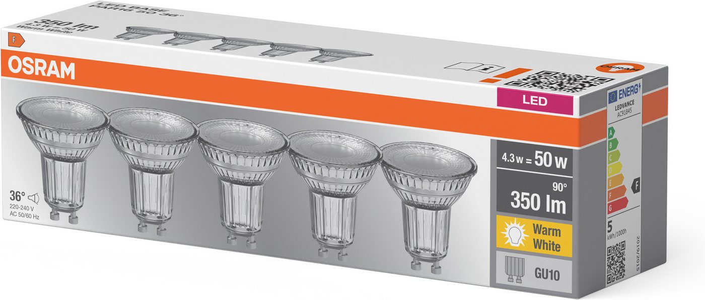 Osram LED-Leuchtmittel LED-Reflektorlampe, GU10, 5 St., Warmweiß – Bild 4 von 4