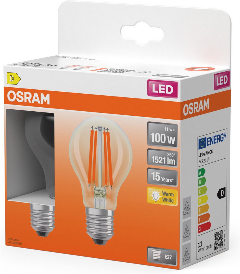 Osram LED-Leuchtmittel LED Retrofit CLASSIC, E27, 2 St., Warmweiß – Bild 3 von 4