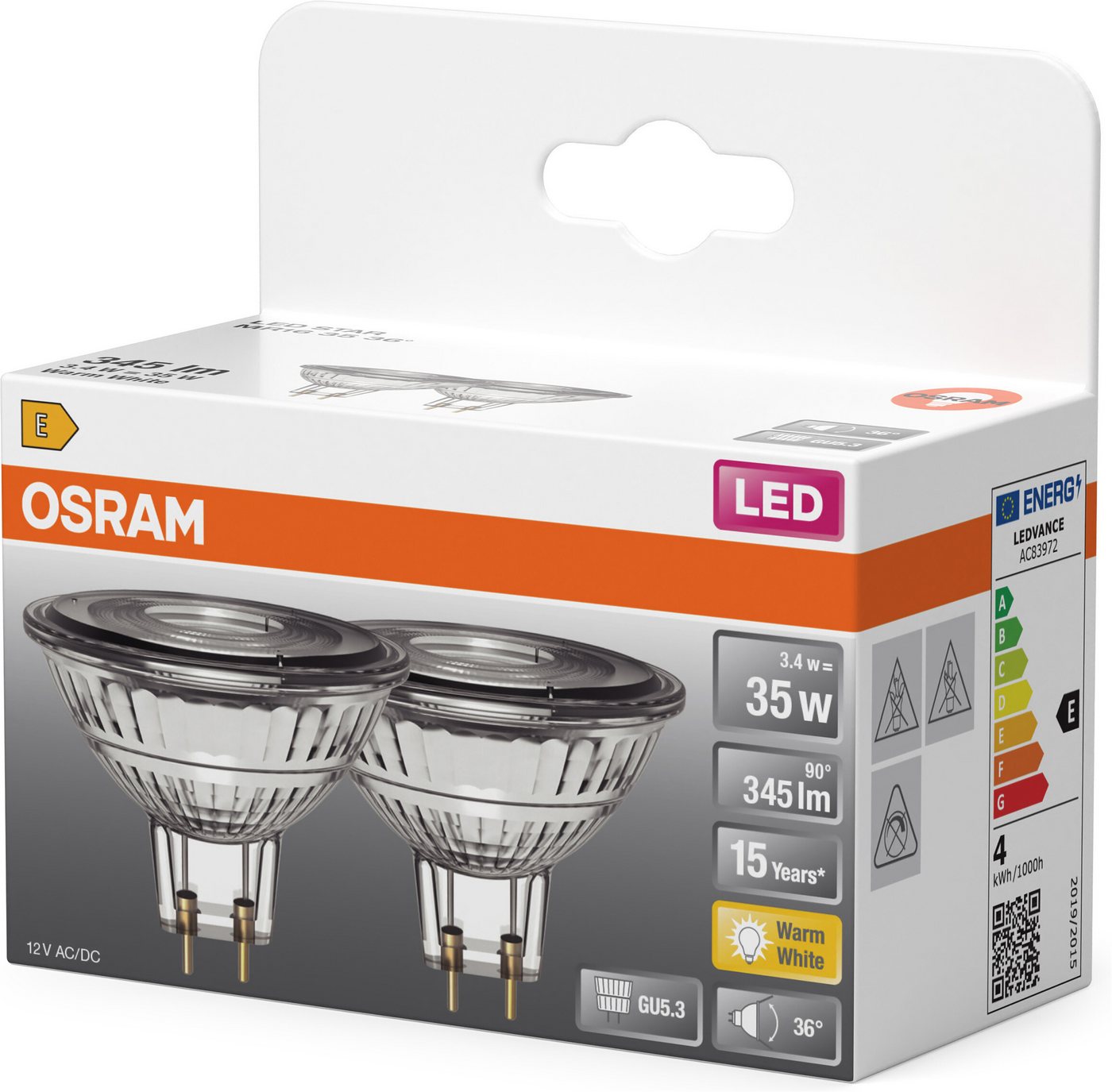 Osram LED-Leuchtmittel LED-Spot Star MR16 Reflektor, MR16, 2 St., Warmweiß – Bild 3 von 4