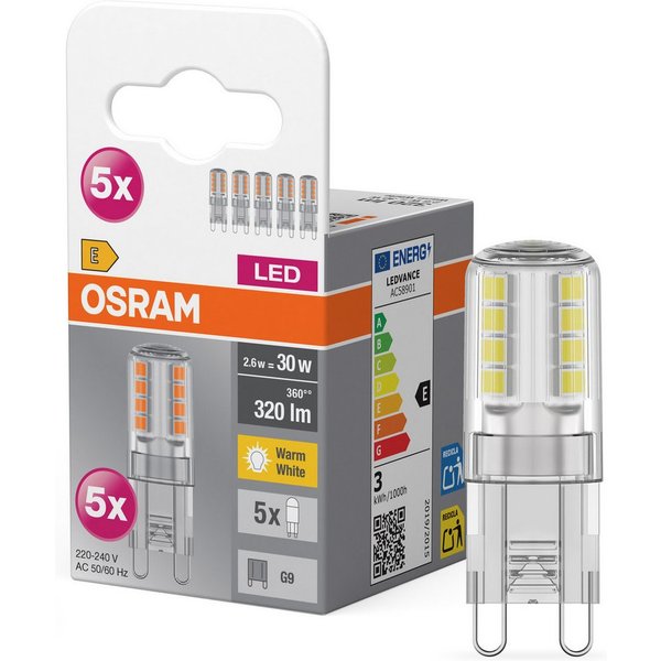 Osram LED-Leuchtmittel Star PINLED-Lampe, Klar, G9, 5 St., Warmweiß
