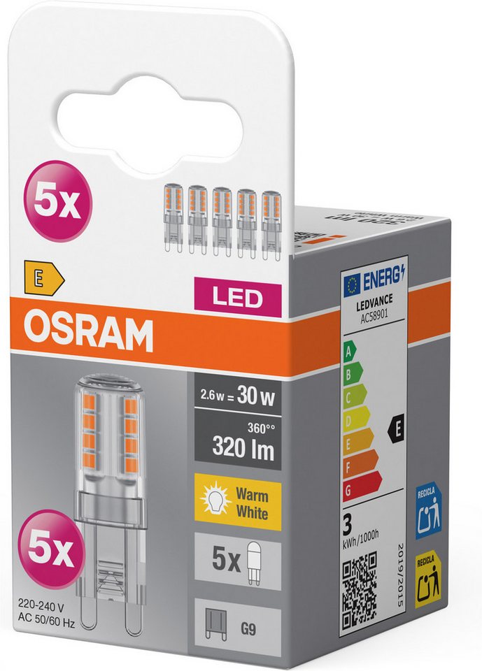 Osram LED-Leuchtmittel Star PINLED-Lampe, Klar, G9, 5 St., Warmweiß – Bild 3 von 3
