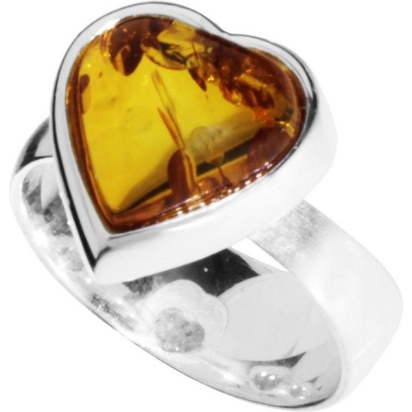 OSTSEE-SCHMUCK Silberring - Herz - Silber 925/000 - Bernstein (1-tlg)