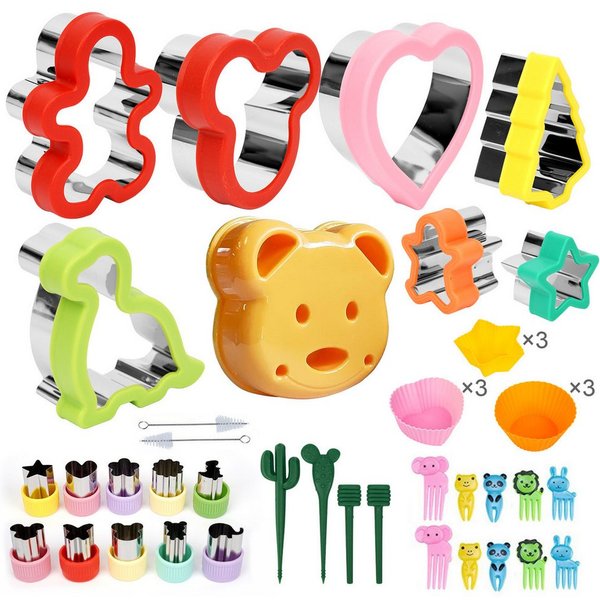 OSTWOLKE Ausstechform 43 Stück Ausstechformen Set Sanwich Brot Gemüse Ausstecher für Kinder, (43-St), Cookie Cutter mit Food Picks Obstgabeln für Kinder-Lunchbo