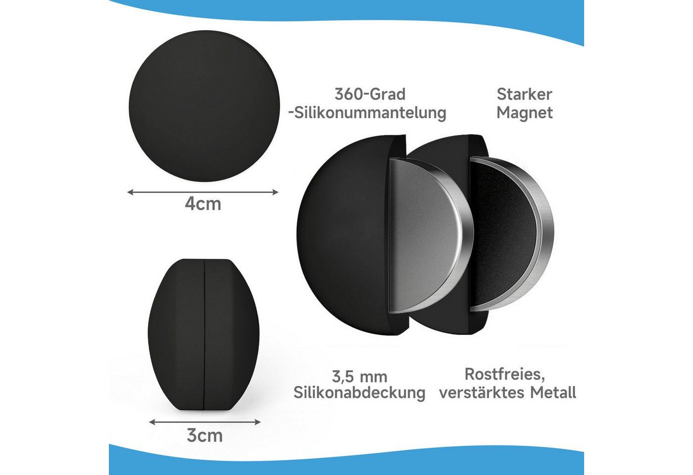 OSTWOLKE Duschrollo Duschvorhanggewichte Duschvorhangmagnete mit Silikonbeschichtung (5 Paar), Rostfrei, gegen Wegwehen durch den Wind – Bild 3 von 5