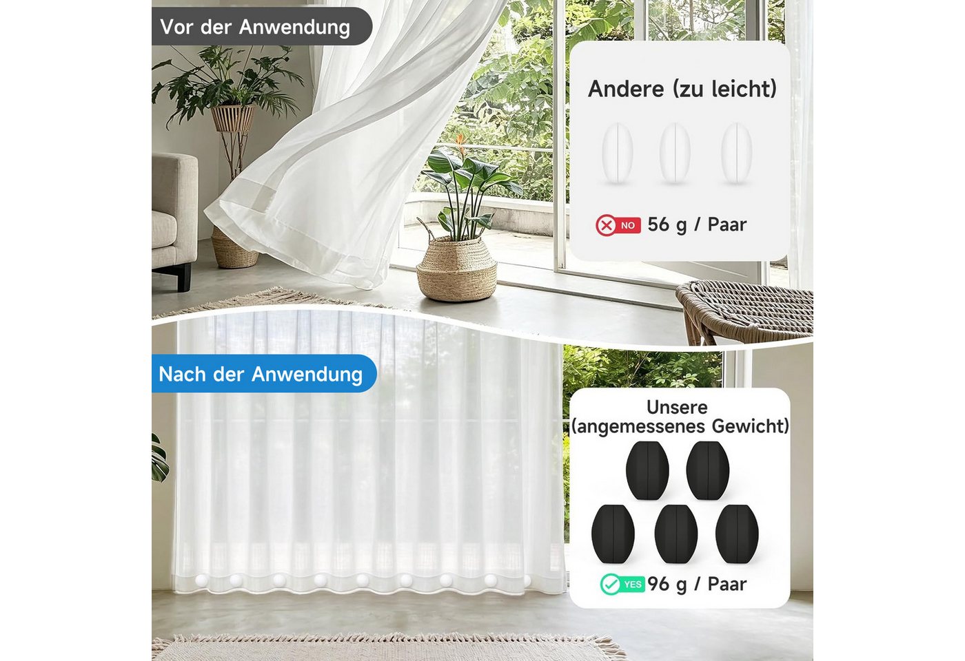 OSTWOLKE Duschrollo Duschvorhanggewichte Duschvorhangmagnete mit Silikonbeschichtung (5 Paar), Rostfrei, gegen Wegwehen durch den Wind – Bild 5 von 5