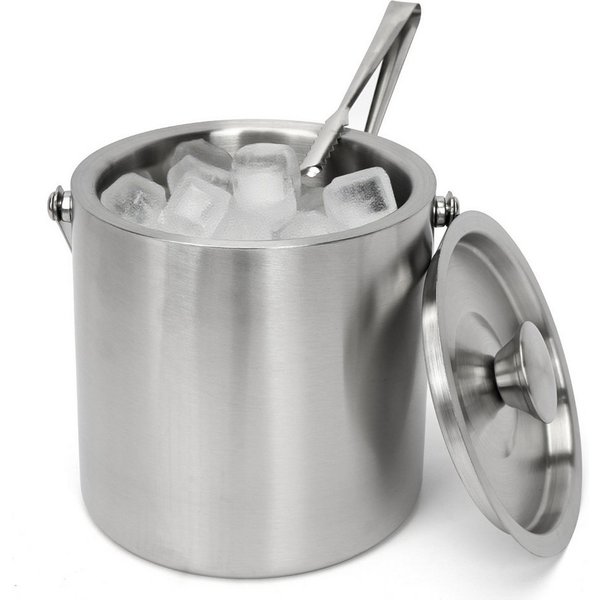 OSTWOLKE Eiseimer Eiswürfelbehälter mit Deckel und Eiszange, 2 Liter, doppelwandig, Edelstahl, für Bar Party Hause