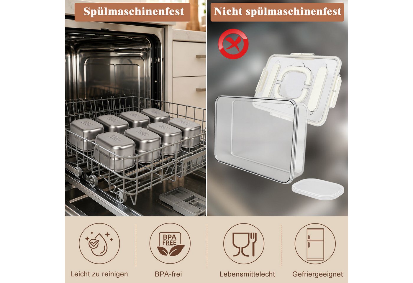 OSTWOLKE Frischhaltedose Snackbox mit 8 Fächern aus Edelstahl, Snackschale mit Deckel und Griff, Edelstahl 304 + PP, Snackbox für Obst, Gemüse, Kekse, Nüsse, Sn – Bild 4 von 5