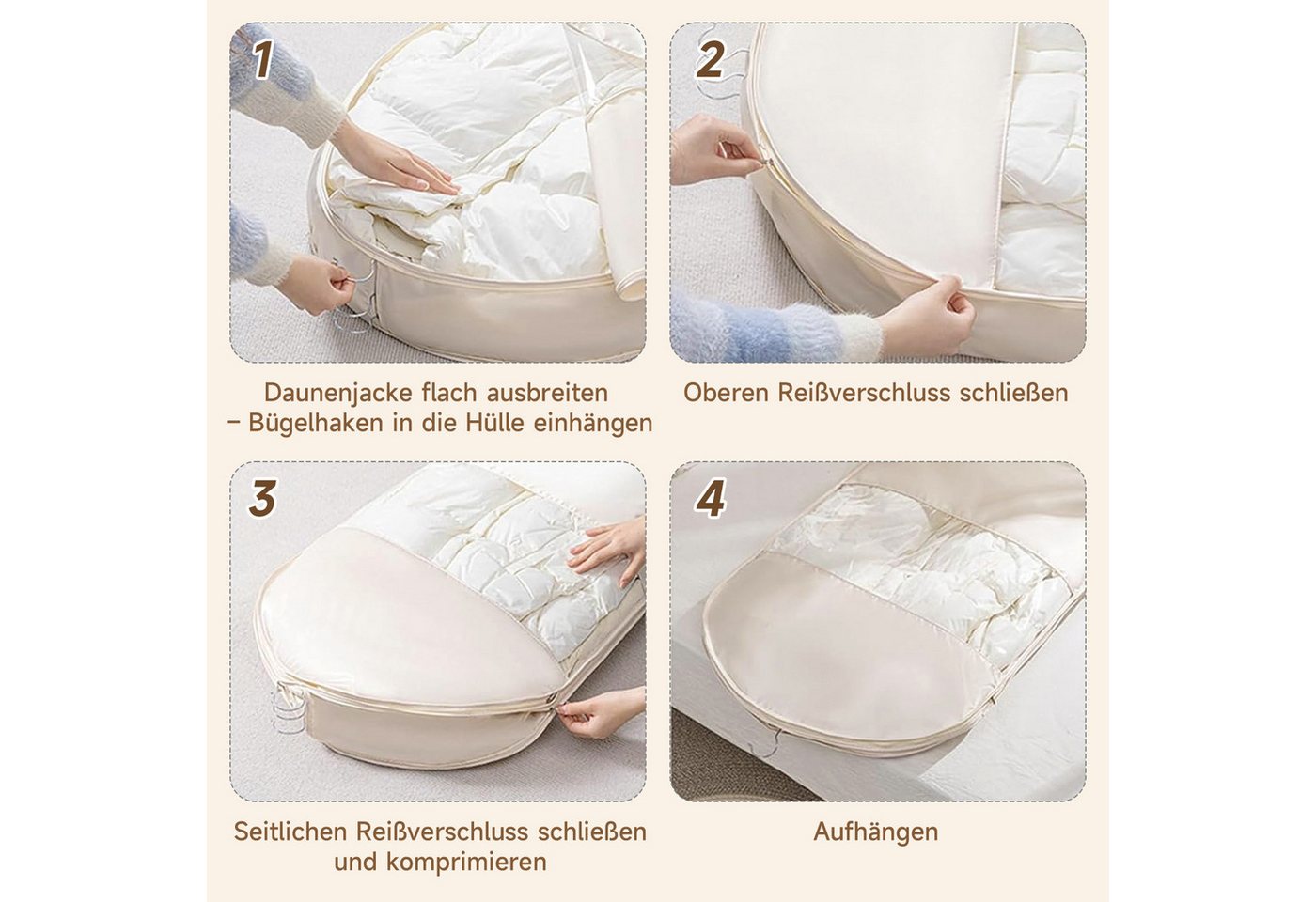 OSTWOLKE Kleidersack mit selbstkomprimierendem Reißverschluss, Platzsparende Schutzhülle (3 St) für Daunenjacke Anzug Kleider Mäntel Sakkos, Kleiderschutzhülle – Bild 2 von 5