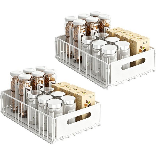 OSTWOLKE Küchenorganizer-Set Teleskopschublade, Faltbare Ausziehbarer Schrank Organizer, Kein Bohren Pull Out Cabinet organizer, Küchenschrank Organizer