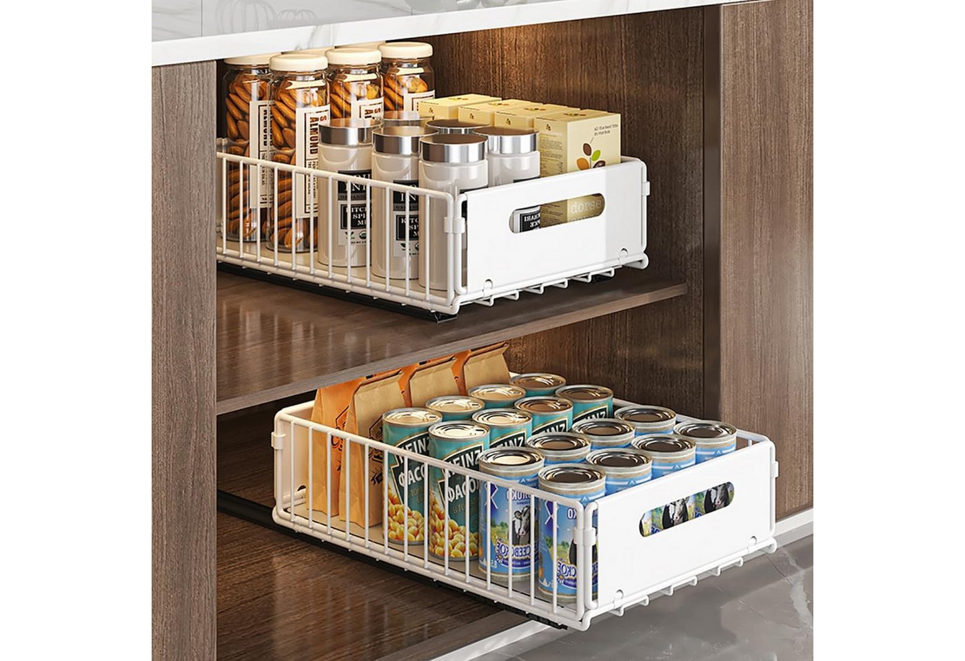 OSTWOLKE Küchenorganizer-Set Teleskopschublade, Faltbare Ausziehbarer Schrank Organizer, Kein Bohren Pull Out Cabinet organizer, Küchenschrank Organizer – Bild 3 von 5