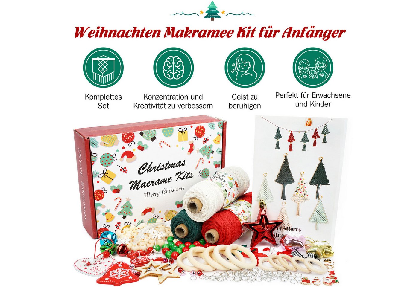 OSTWOLKE Makramee Garn Set DIY Makramee Weihnachtsdeko Set mit Anleitung Bastelgarn, (1-St) – Bild 3 von 5