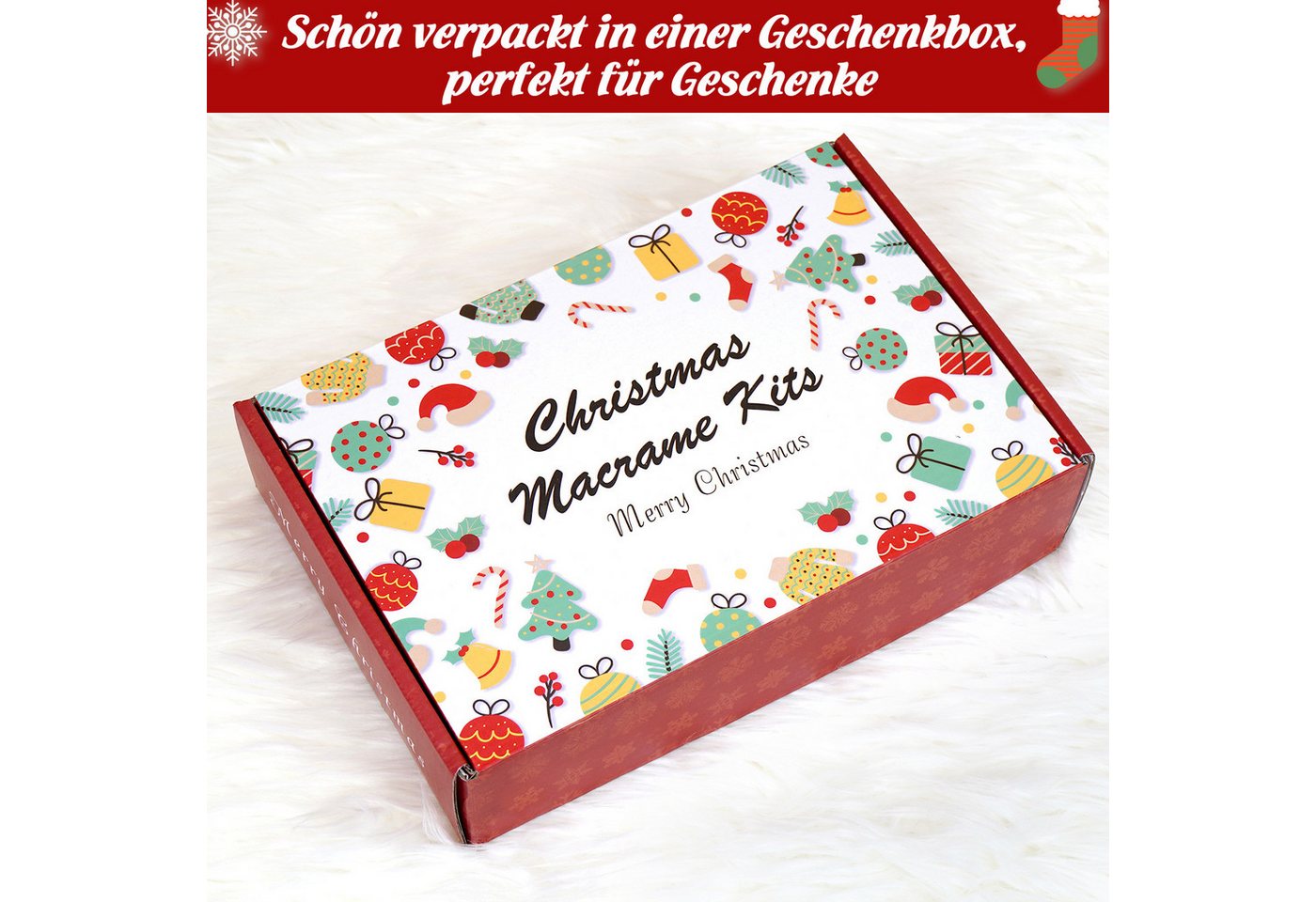 OSTWOLKE Makramee Garn Set DIY Makramee Weihnachtsdeko Set mit Anleitung Bastelgarn, (1-St) – Bild 5 von 5