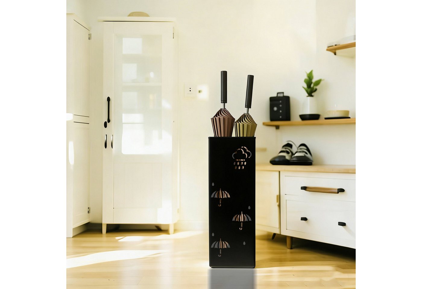 OSTWOLKE Schirmständer Regenschirmständer Schirmhalter Regenschirmkorb Wasserauffangschale, Metall, Umbrella Stand für Haus Büro Eingangsbereich, 42 x 16 x 16 c – Bild 5 von 5