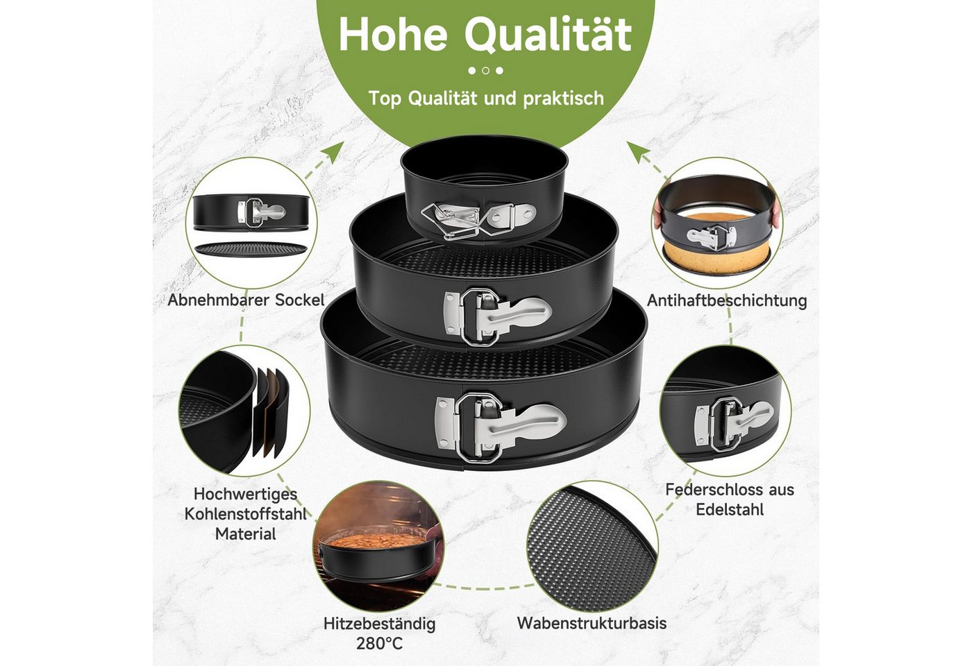 OSTWOLKE Springform 4-teiliges Springform Set Ø18/24/26/28cm runde Backformen Kuchenform – Bild 2 von 5