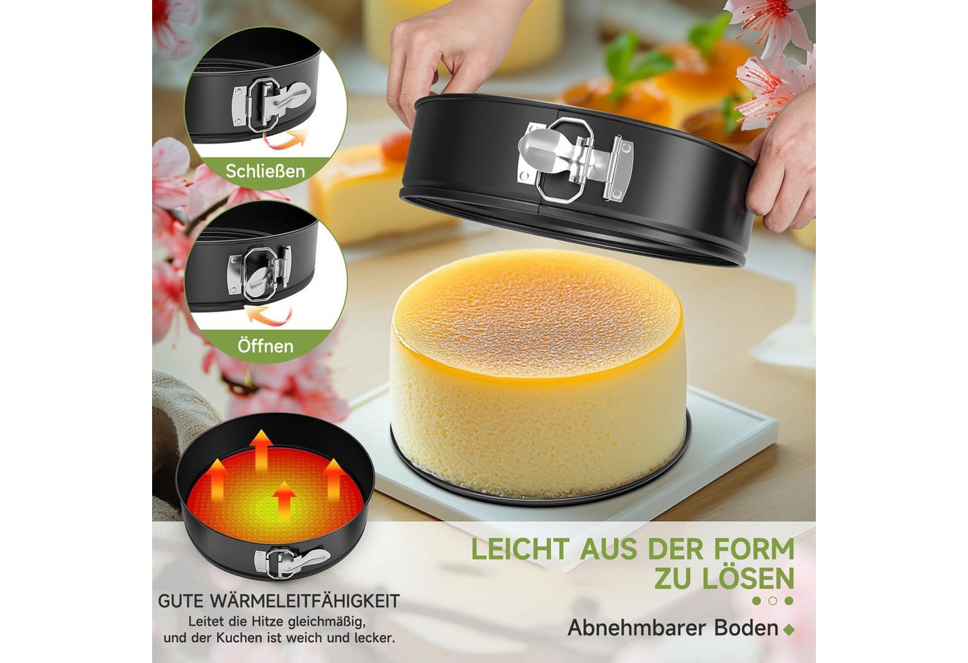 OSTWOLKE Springform 4-teiliges Springform Set Ø18/24/26/28cm runde Backformen Kuchenform – Bild 3 von 5
