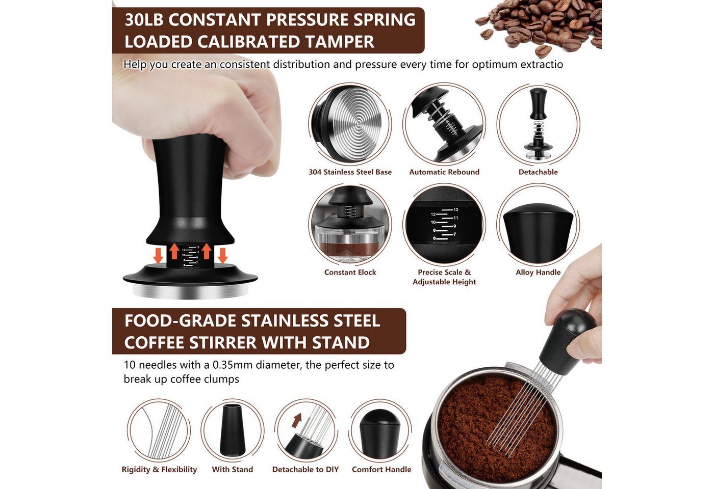 OSTWOLKE Tamper Kaffee Tamper 51mm Set, 25-teiliges Barista Zubehör Set – Bild 3 von 5