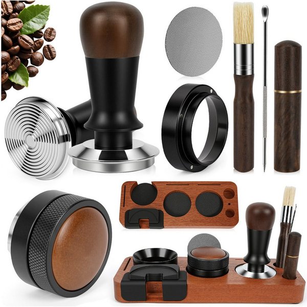OSTWOLKE Tamperstation 51mm Espresso Tamper mit Tamperstation Kaffeeverteiler WDT Tool Holz