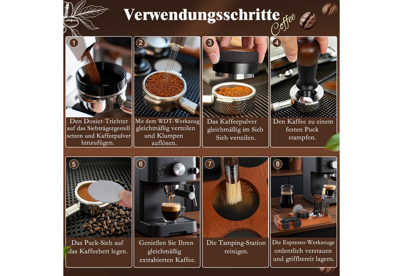 OSTWOLKE Tamperstation 51mm Espresso Tamper mit Tamperstation Kaffeeverteiler WDT Tool Holz – Bild 3 von 5