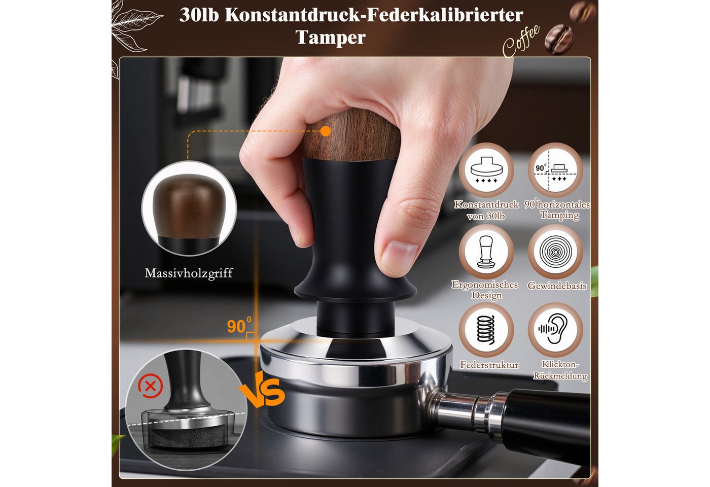 OSTWOLKE Tamperstation 51mm Espresso Tamper mit Tamperstation Kaffeeverteiler WDT Tool Holz – Bild 4 von 5