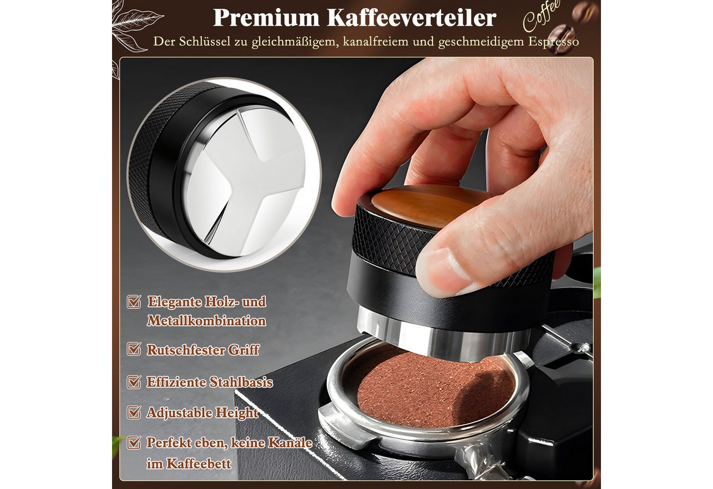 OSTWOLKE Tamperstation 51mm Espresso Tamper mit Tamperstation Kaffeeverteiler WDT Tool Holz – Bild 5 von 5