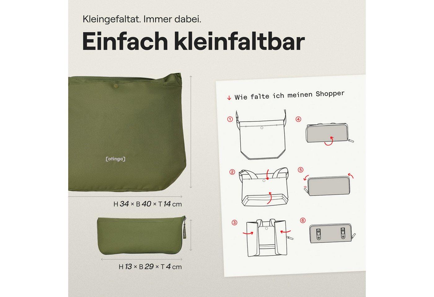 otinga Fahrradtasche - Shopper, Moderne Einkaufstasche, wasserdichte Fahrradtasche, Kompakte Schultertasche in grün, 14L – Bild 5 von 5