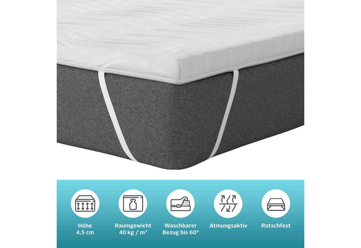 OTTO home, Topper Sangsjon, Topper 90x200 cm,180x200 cm, 4,5 cm hoch, Gelschaum, Matratze, Boxspringbett, Allergiker geeignet (Hausstauballergiker) – Bild 3 von 5