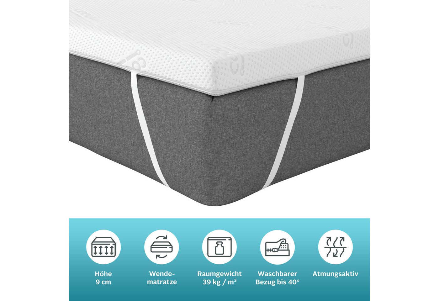 OTTO home, Topper Belize, Topper 90x200, 140x200, 180x200 cm, in 2 Härtegraden, 9 cm hoch, Kaltschaum, Matratze, langlebige Qualität (RG 39), Hausstauballergike – Bild 3 von 5
