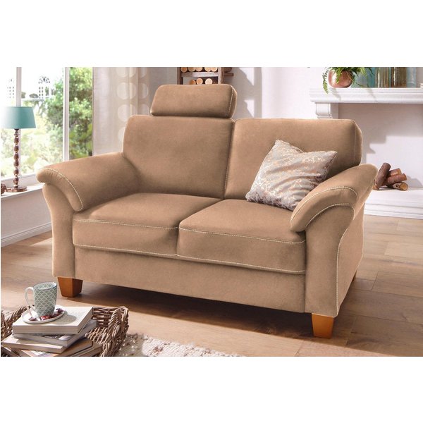 OTTO home 2-Sitzer Borkum, B: 156 cm, Federkern-Polsterung, Landhausstil, Sitzhöhe 46 cm, Kopfstützen nachrüstbar, Wellenunterfederung, Massivholzfüße