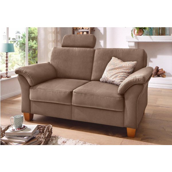 OTTO home 2-Sitzer Borkum, B: 156 cm, Federkern-Polsterung, Landhausstil, Sitzhöhe 46 cm, Kopfstützen nachrüstbar, Wellenunterfederung, Massivholzfüße