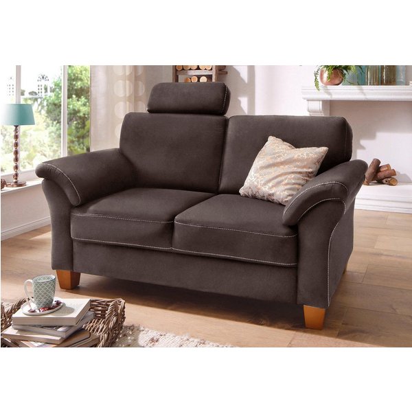 OTTO home 2-Sitzer Borkum, B: 156 cm, Federkern-Polsterung, Landhausstil, Sitzhöhe 46 cm, Kopfstützen nachrüstbar, Wellenunterfederung, Massivholzfüße