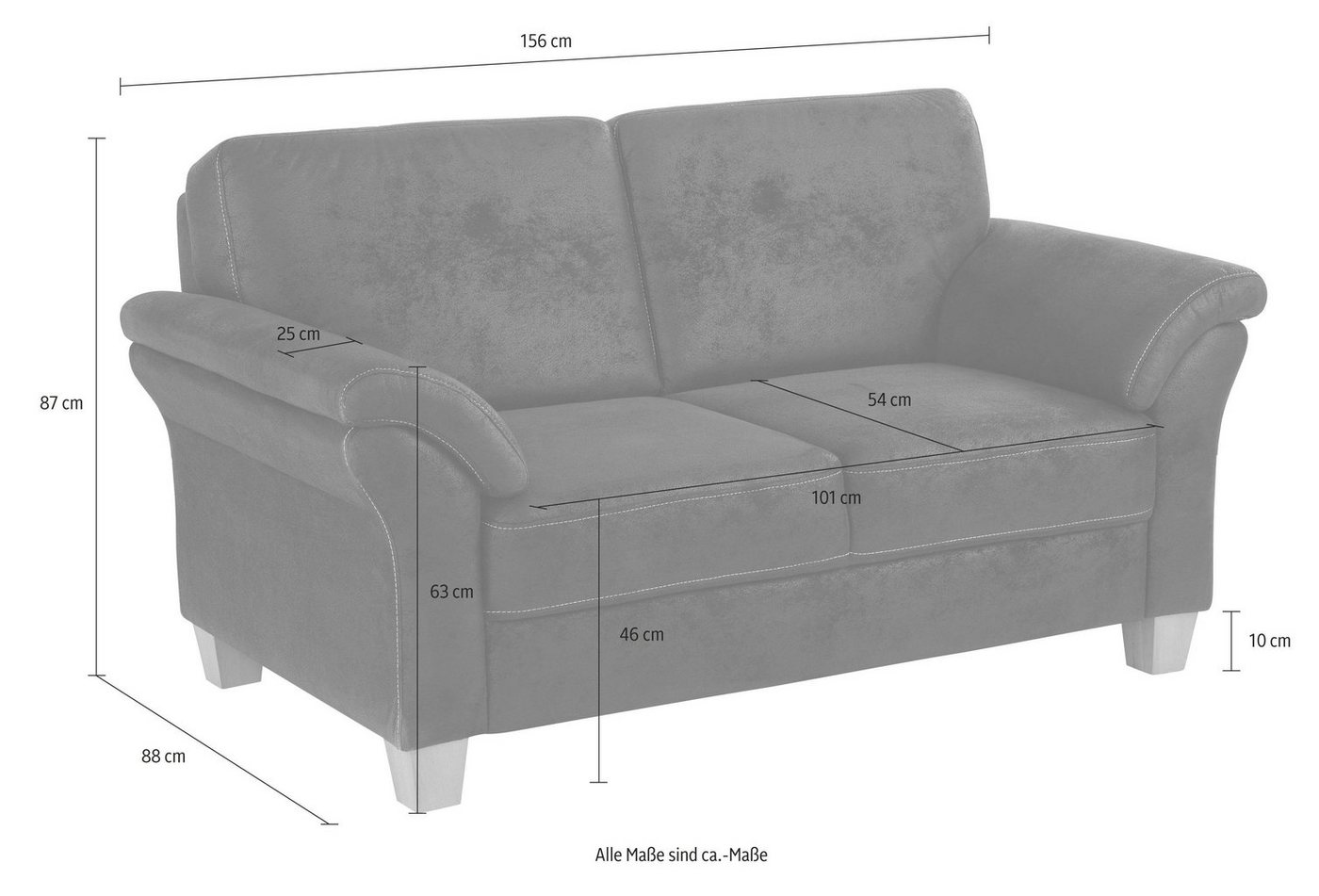 OTTO home 2-Sitzer Borkum, B: 156 cm, Federkern-Polsterung, Landhausstil, Sitzhöhe 46 cm, Kopfstützen nachrüstbar, Wellenunterfederung, Massivholzfüße – Bild 5 von 5