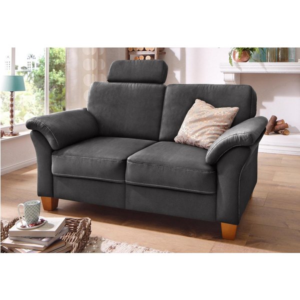 OTTO home 2-Sitzer Borkum, B: 156 cm, Federkern-Polsterung, Landhausstil, Sitzhöhe 46 cm, Kopfstützen nachrüstbar, Wellenunterfederung, Massivholzfüße
