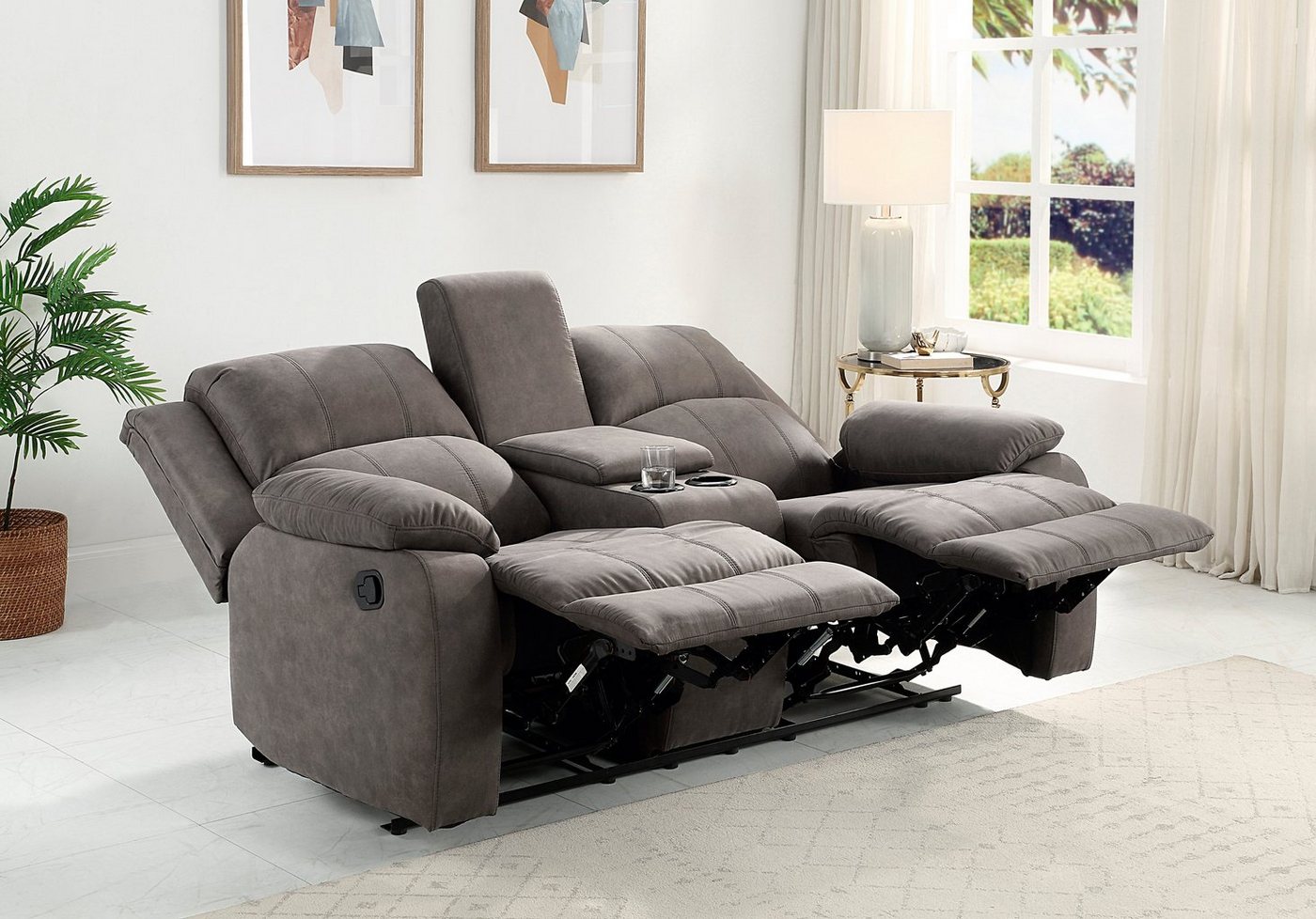 OTTO home 2-Sitzer Cicero, Lederoptik, Kinosofa, man. Relaxfunktion, TV-Sessel, B: 173cm, 2 Getränkehalter und Staufach, Federkern, extra bequem – Bild 2 von 5