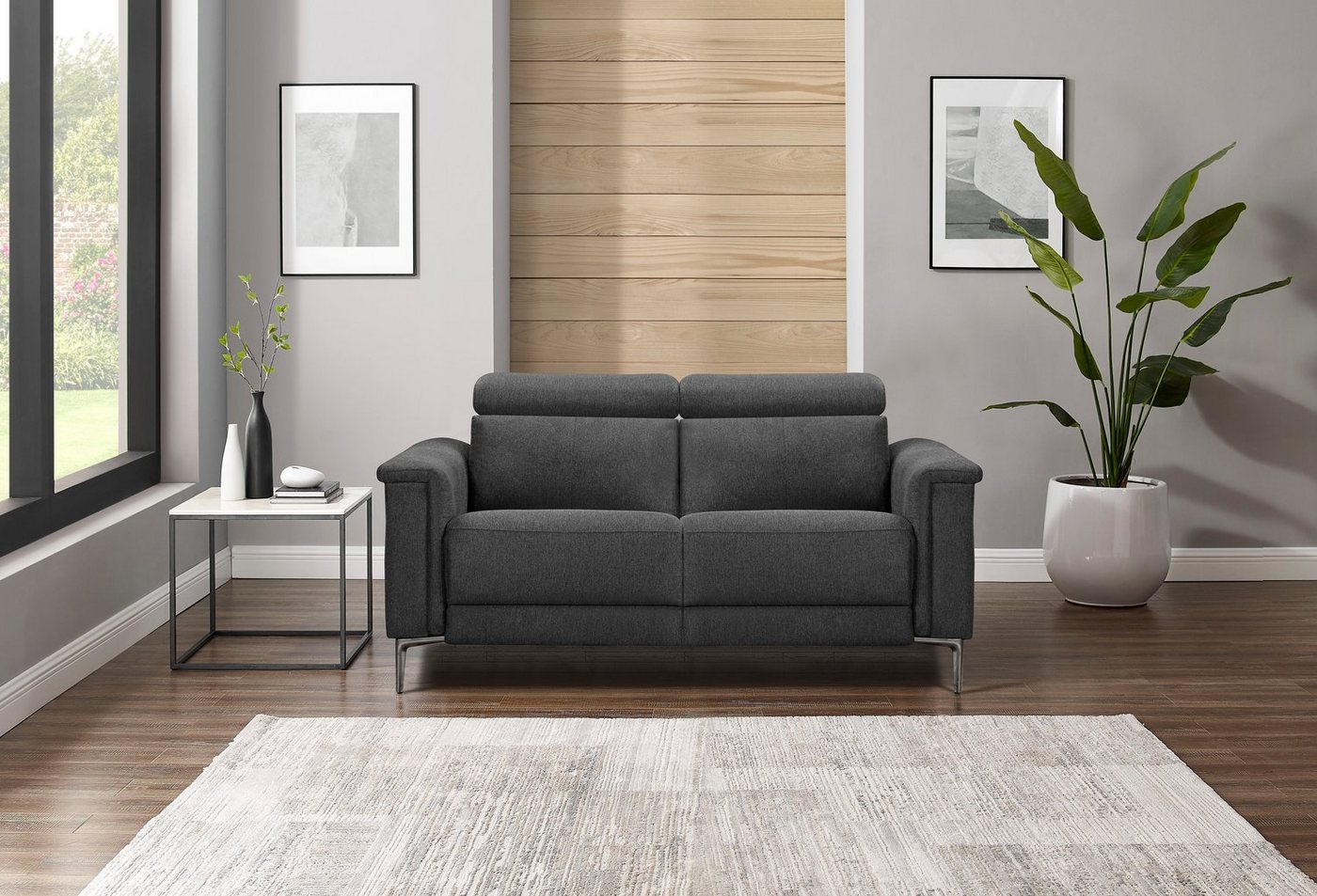 OTTO home 2-Sitzer LUND,Struktur-Bezug, 160 cm, mit Relaxfunktion und Kopfteilverstellung, manuell od. elektrisch (m.USB-A), Federkern und Kopfteilverstellung – Bild 4 von 5