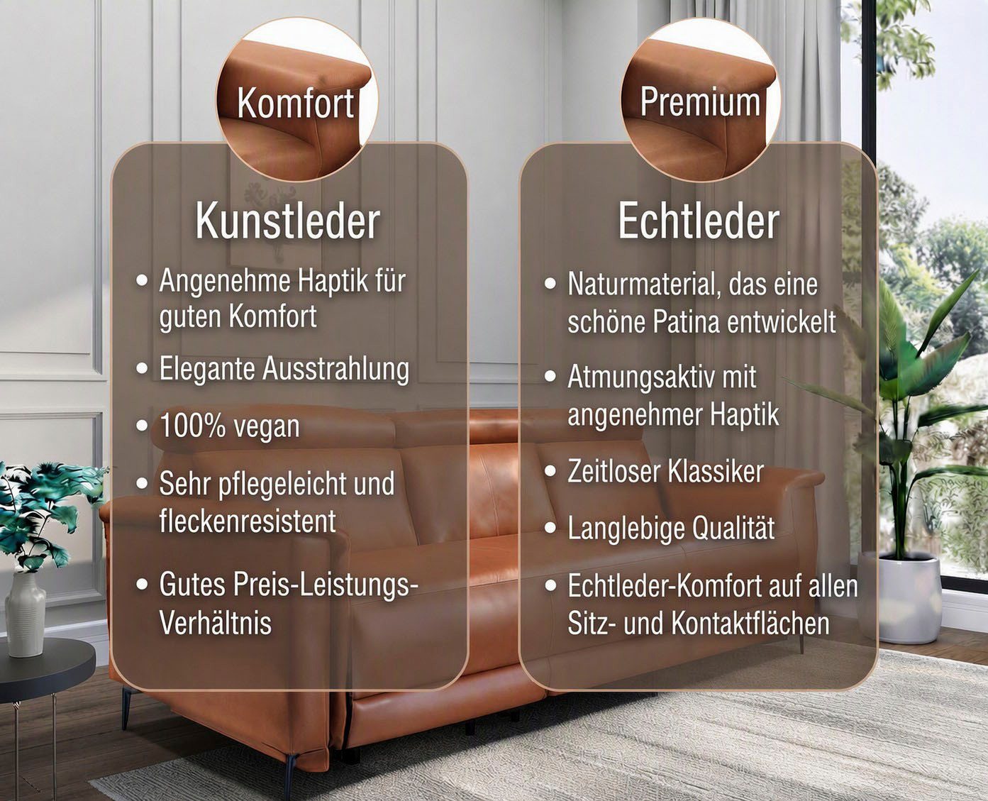 OTTO home 2-Sitzer LUND,Naturleder, 160 cm, mit Relaxfunktion und Kopfteilverstellung, manuell od. elektrisch (m.USB-A), Federkern und Kopfteilverstellung – Bild 4 von 5