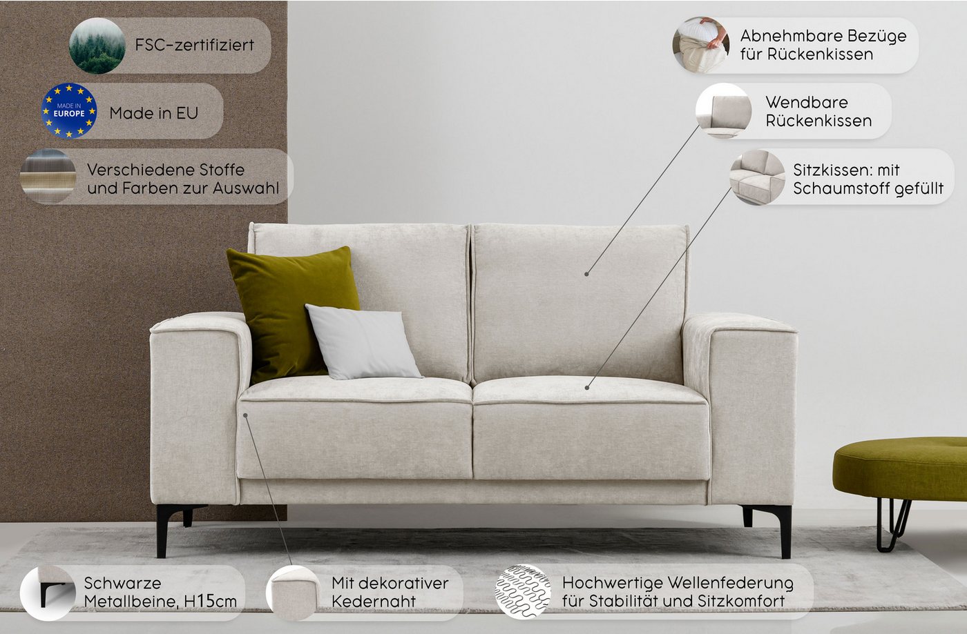 OTTO home 2-Sitzer OLAND Luxus-Microfaser, Sofa, B: 164 cm, Skandi-Design – Bild 2 von 5