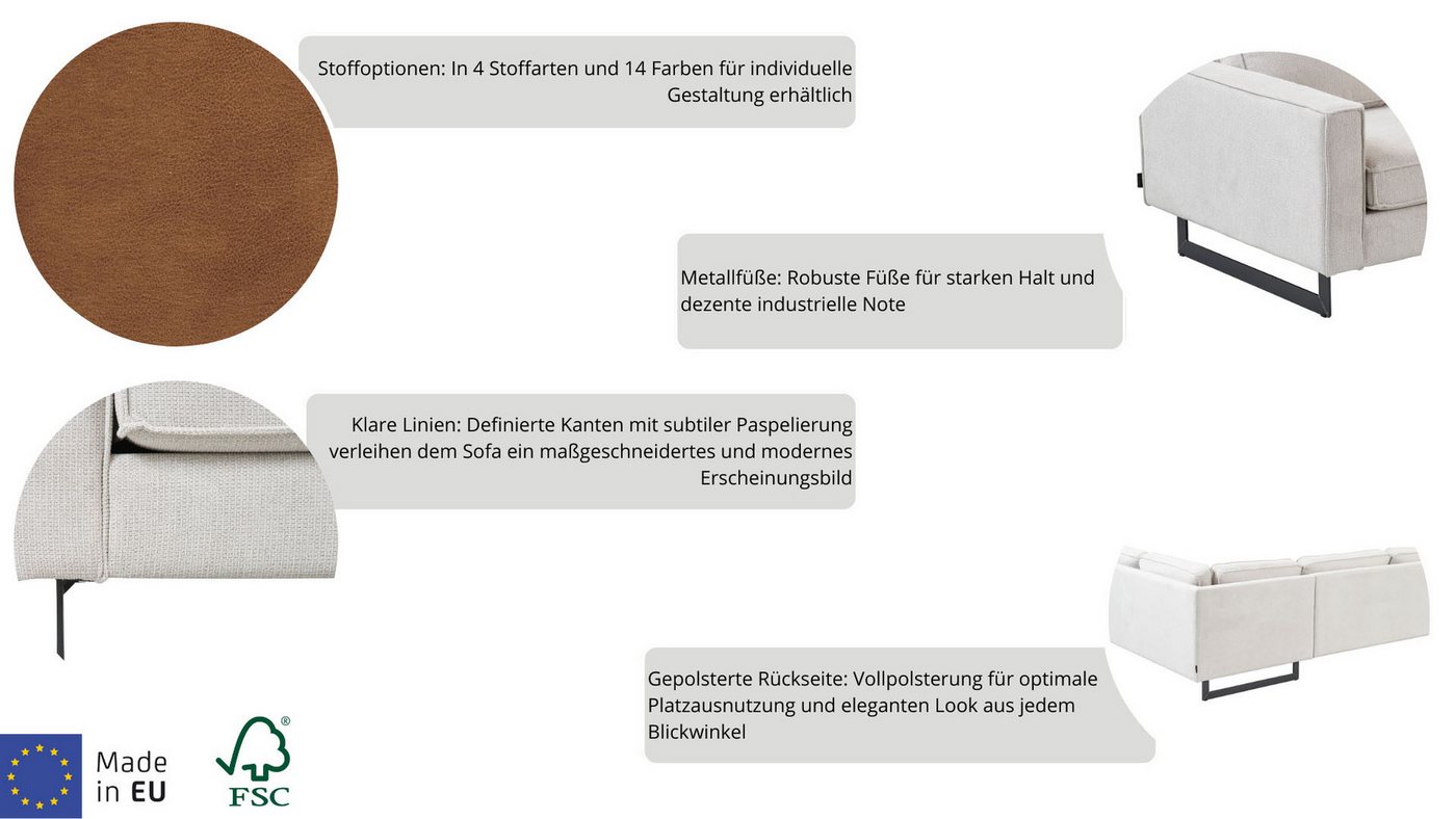 OTTO home 2-Sitzer Pinto, 166 cm, Cord, Chenille, Lederoptik, mit Keder, schwarze Metallfüße, Wellenunterfederung – Bild 4 von 5