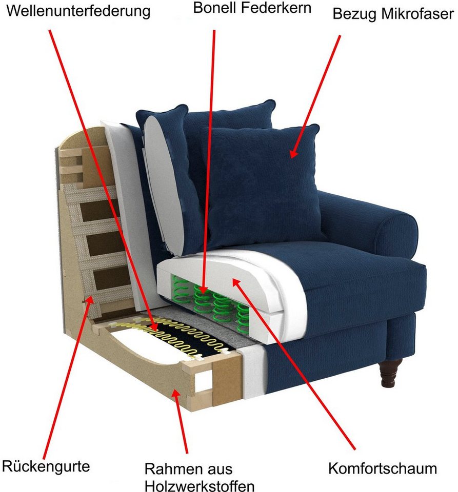 OTTO home 2-Sitzer Westminster, Sofa im Landhausstil, Couch mit Zierkissen, Federkern-Polsterung, gedrechselter Fuß, hochwertiger Microfaserbezug – Bild 5 von 5
