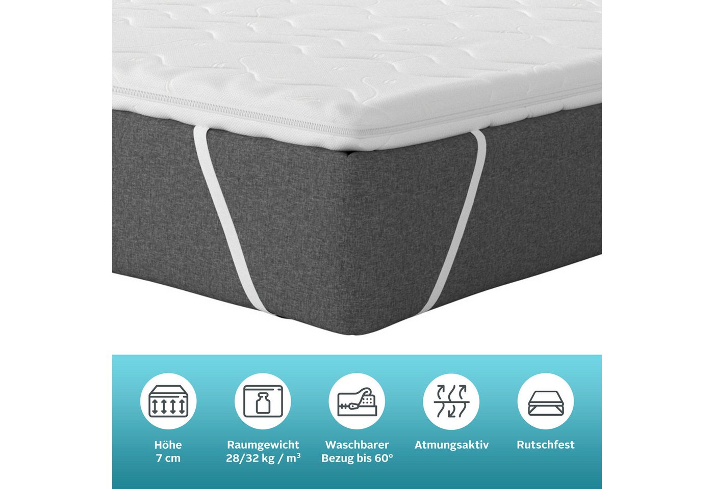 OTTO home, Topper Sandy, Topper 90x200 cm,180x200 cm, über 900 4,5 Sterne Bewertungen, 7 cm hoch, Komfortschaum, Matratze, Boxspringbett, Allergiker geeignet (H – Bild 3 von 5
