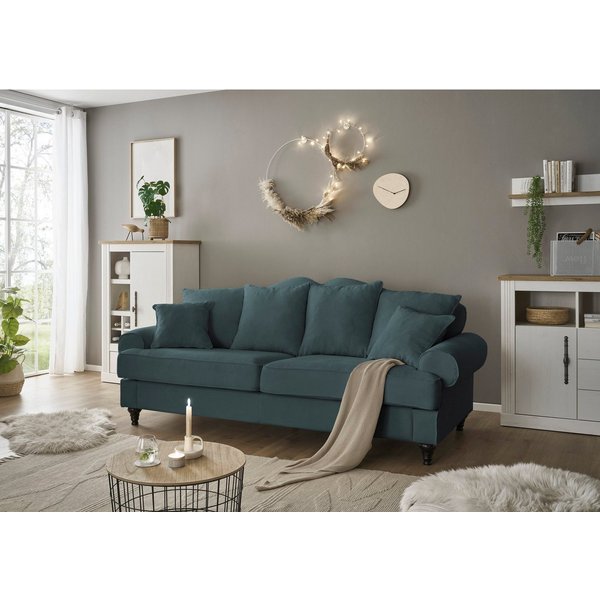 OTTO home 3,5-Sitzer Westminster, Sofa im Landhausstil, Couch mit Zierkissen, Federkern-Polsterung, gedrechselter Fuß, hochwertiger Microfaserbezug