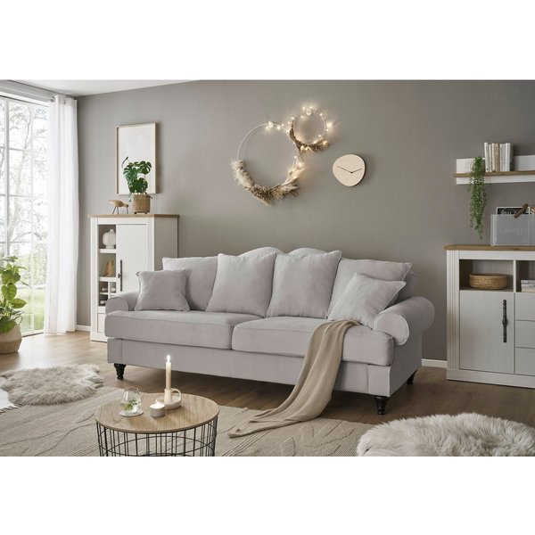 OTTO home 3,5-Sitzer Westminster, Sofa im Landhausstil, Couch mit Zierkissen, Federkern-Polsterung, gedrechselter Fuß, hochwertiger Microfaserbezug