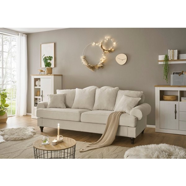 OTTO home 3,5-Sitzer Westminster, Sofa im Landhausstil, Couch mit Zierkissen, Federkern-Polsterung, gedrechselter Fuß, hochwertiger Microfaserbezug