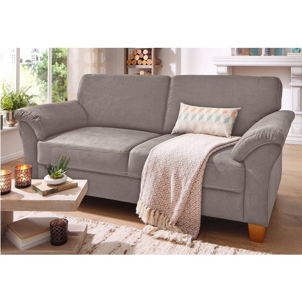 OTTO home 3-Sitzer Borkum, B: 186 cm, Federkern, Komfortsitzhöhe 46 cm, Landhausstil, Holzfüße, Kopfstützen nachrüstbar