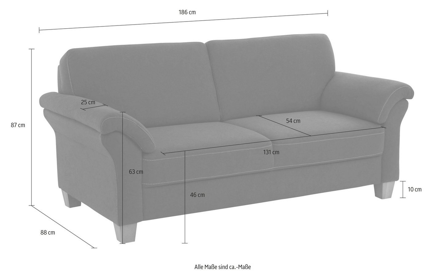 OTTO home 3-Sitzer Borkum, B: 186 cm, Federkern, Komfortsitzhöhe 46 cm, Landhausstil, Holzfüße, Kopfstützen nachrüstbar – Bild 5 von 5