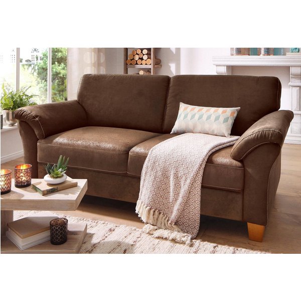 OTTO home 3-Sitzer Borkum, B: 186 cm, Federkern, Komfortsitzhöhe 46 cm, Landhausstil, Holzfüße, Kopfstützen nachrüstbar