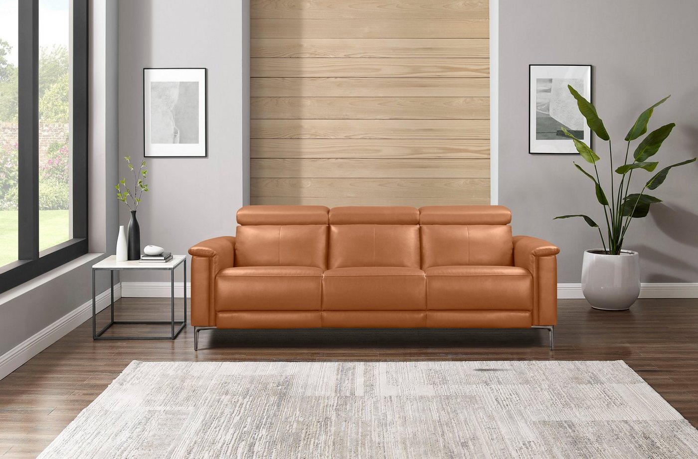 OTTO home 3-Sitzer LUND,Naturleder, 222 cm, man. o. elektr. Relaxfunktion in 2 Sitzen, (links/rechts), USB-A bei elektrischer Ausführung, Kopfteilverstellung – Bild 2 von 5