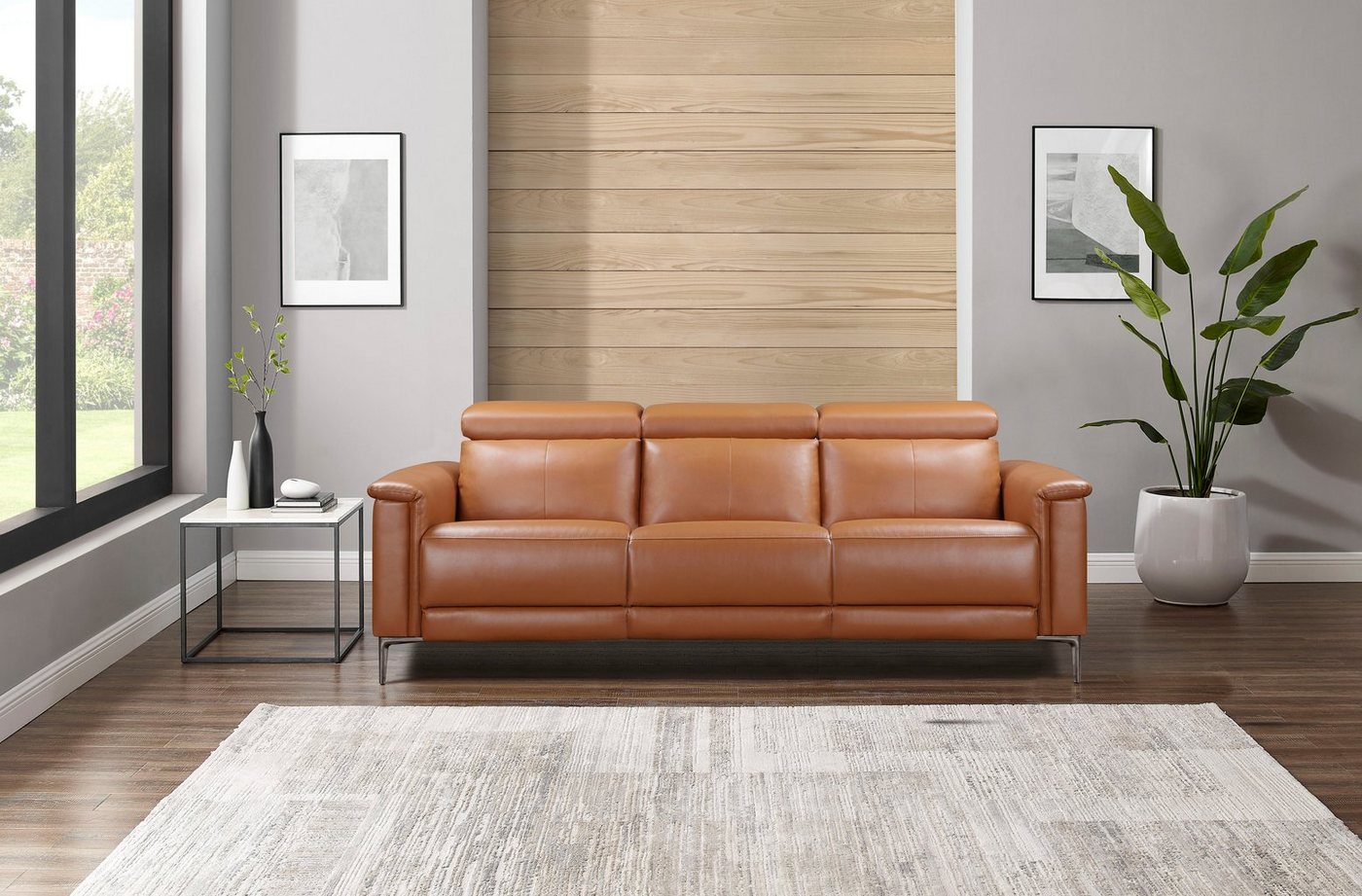 OTTO home 3-Sitzer LUND,Lederoptik, 222 cm, man. o. elektr. Relaxfunktion in 2 Sitzen, (links/rechts), USB-A bei elektrischer Ausführung, Kopfteilverstellung – Bild 2 von 5